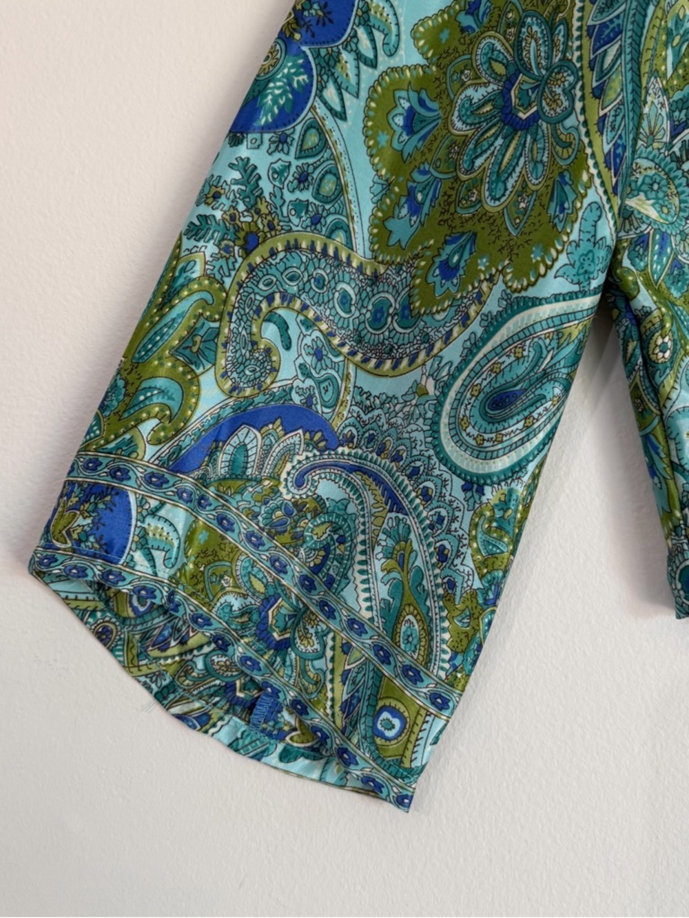Chelsea & Theodore Green Paisley Tie-Front Blouse - Picture 9 of 14